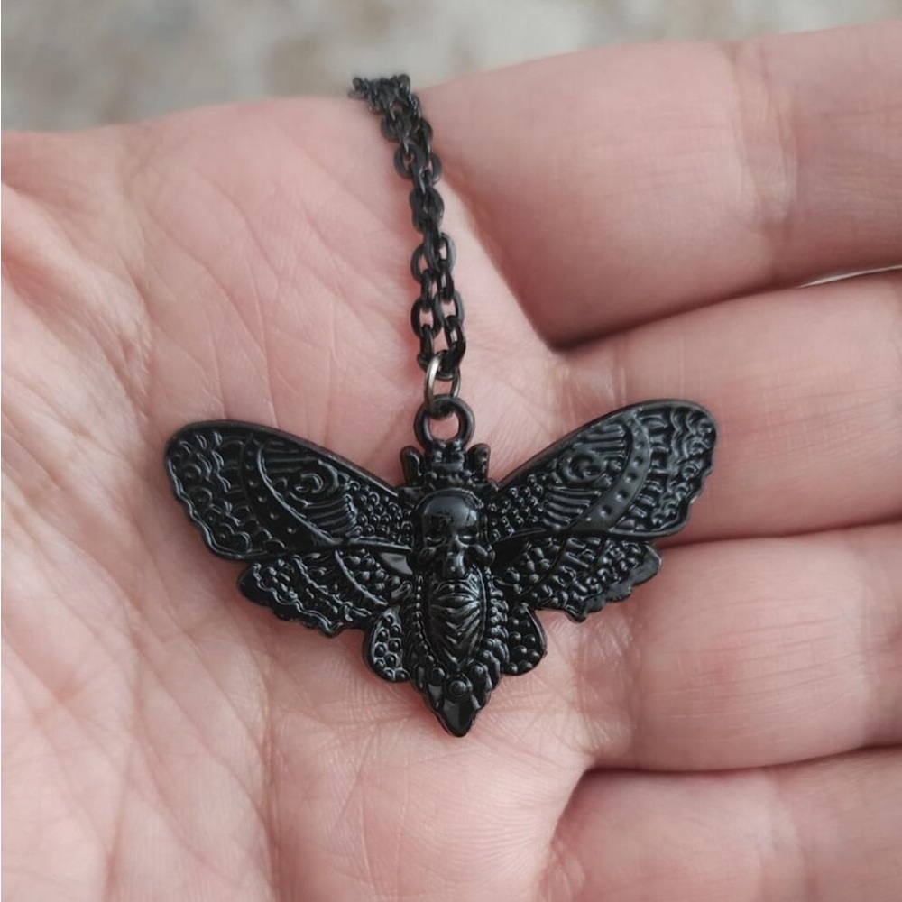 Black Elegant Death moth Pendant Necklace